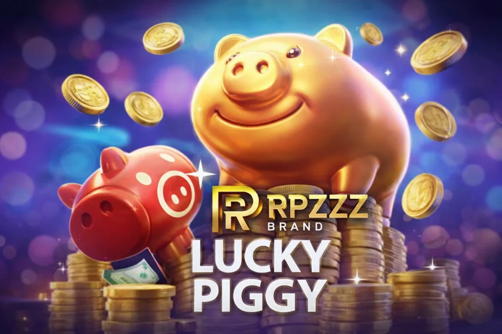 Tampilan permainan LUCKY PIGGY dengan tema babi keberuntungan di platform RPZZZ
