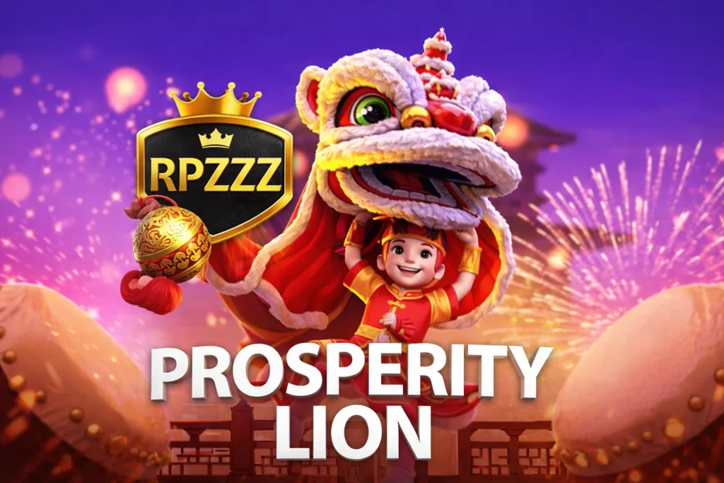 PROSPERITY LION dengan tema singa khas Asia yang ditampilkan di platform RPZZZ